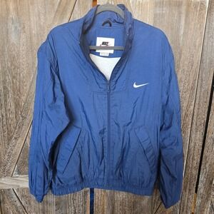 Nike Jacket Women's Size Large 12-14 Navy Blue Zip Up Windbreaker Vintage Swoosh